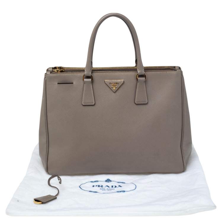 Pre Owned Prada Argilla Grey Saffiano Lux Leather Large Galleria Tote
