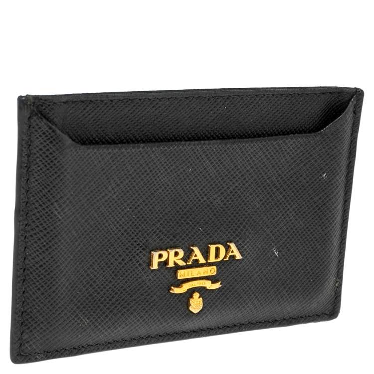 Pre Owned Prada Black Saffiano Leather Card Holder