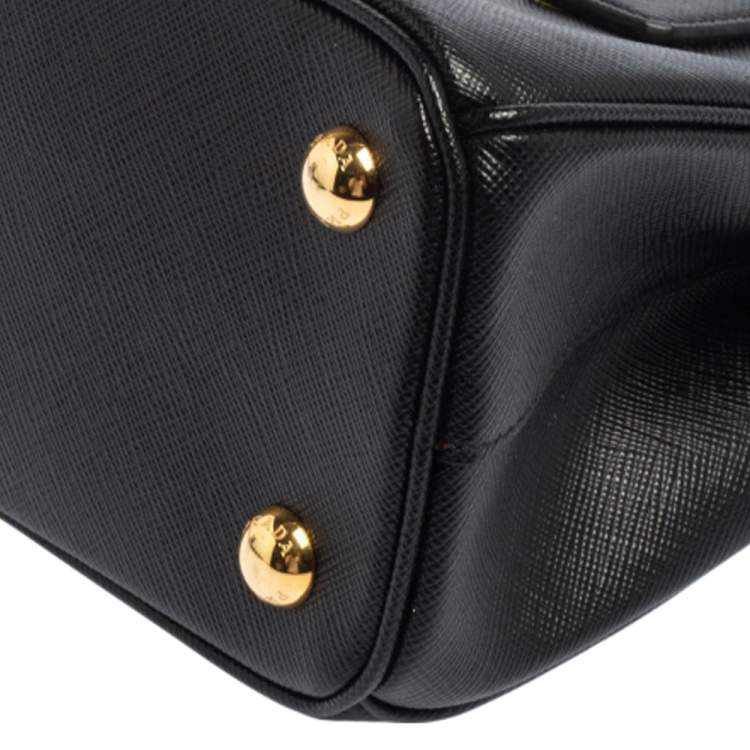 Pre Owned Prada Black Saffiano Lux Leather Micro Galleria Tote