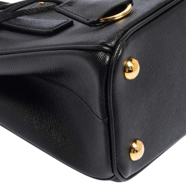 Pre Owned Prada Black Saffiano Lux Leather Micro Galleria Tote