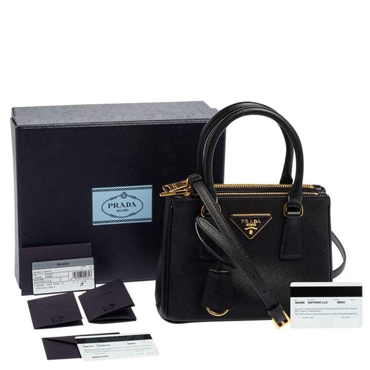 Pre Owned Prada Black Saffiano Lux Leather Micro Galleria Tote