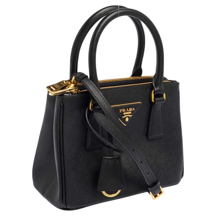 Pre Owned Prada Black Saffiano Lux Leather Micro Galleria Tote