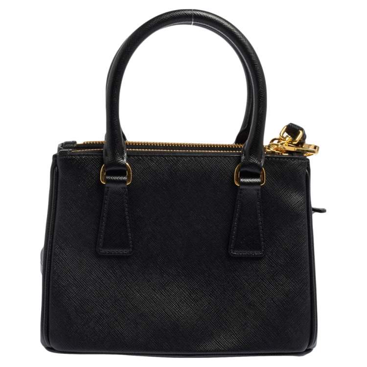 Pre Owned Prada Black Saffiano Lux Leather Micro Galleria Tote
