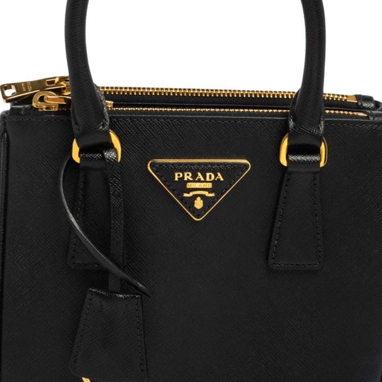 Pre Owned Prada Black Saffiano Lux Leather Micro Galleria Tote