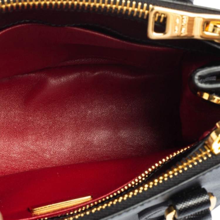 Pre Owned Prada Black Saffiano Lux Leather Micro Galleria Tote