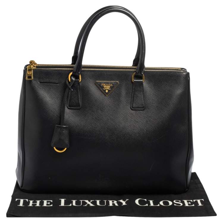 Pre Owned Prada Black Saffiano Lux Leather Large Galleria Double Zip Tote