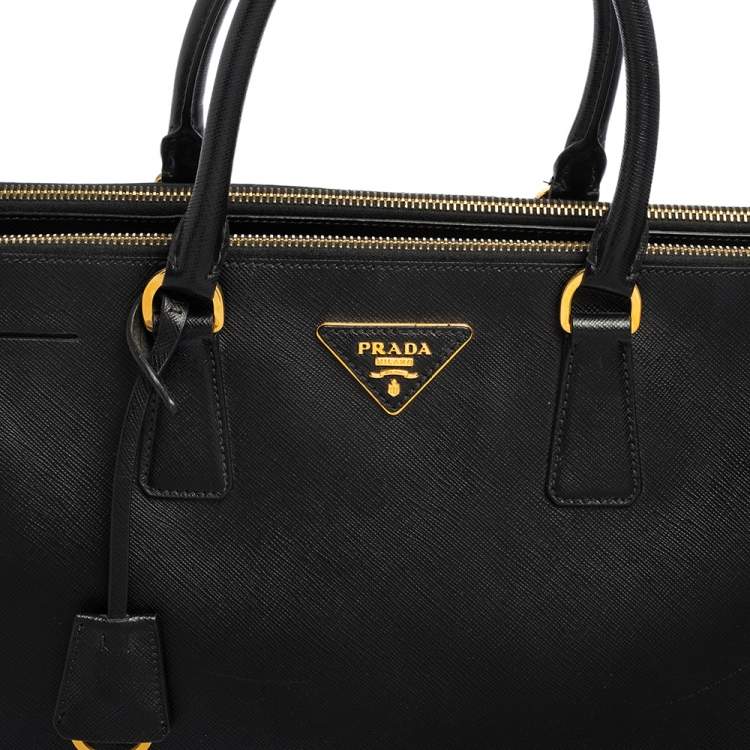 Pre Owned Prada Black Saffiano Lux Leather Large Galleria Double Zip Tote