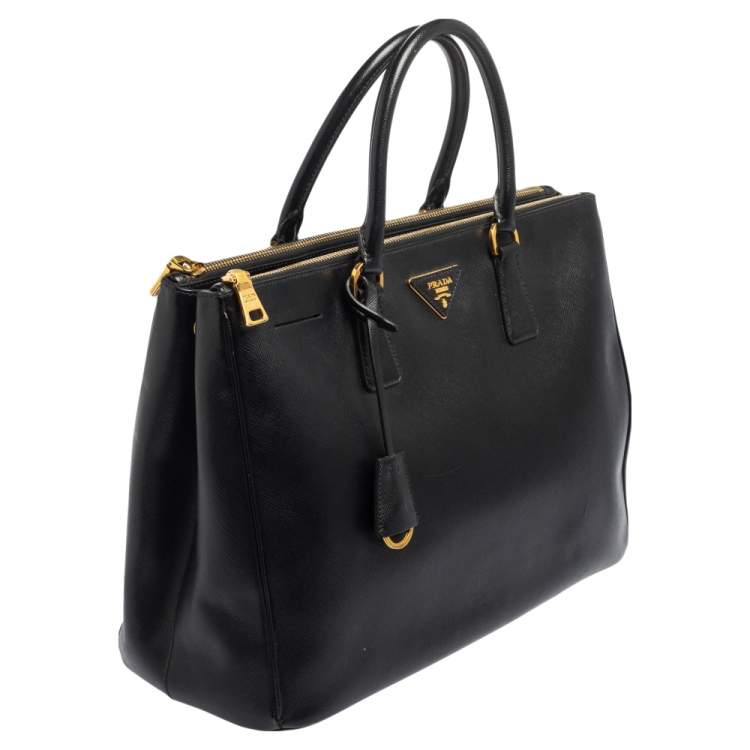 Pre Owned Prada Black Saffiano Lux Leather Large Galleria Double Zip Tote