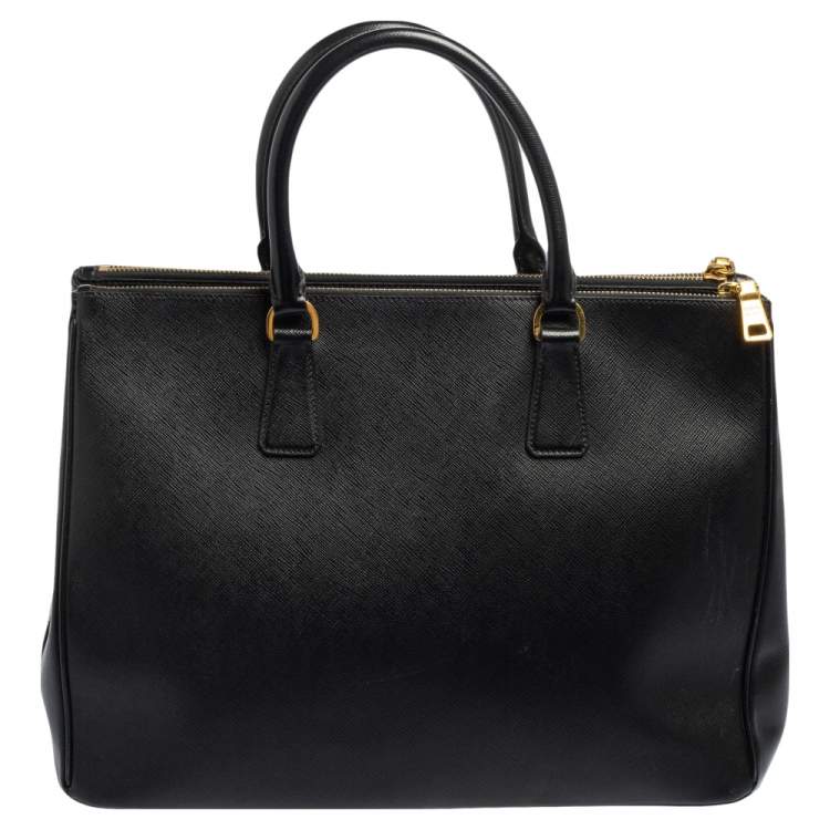 Pre Owned Prada Black Saffiano Lux Leather Large Galleria Double Zip Tote