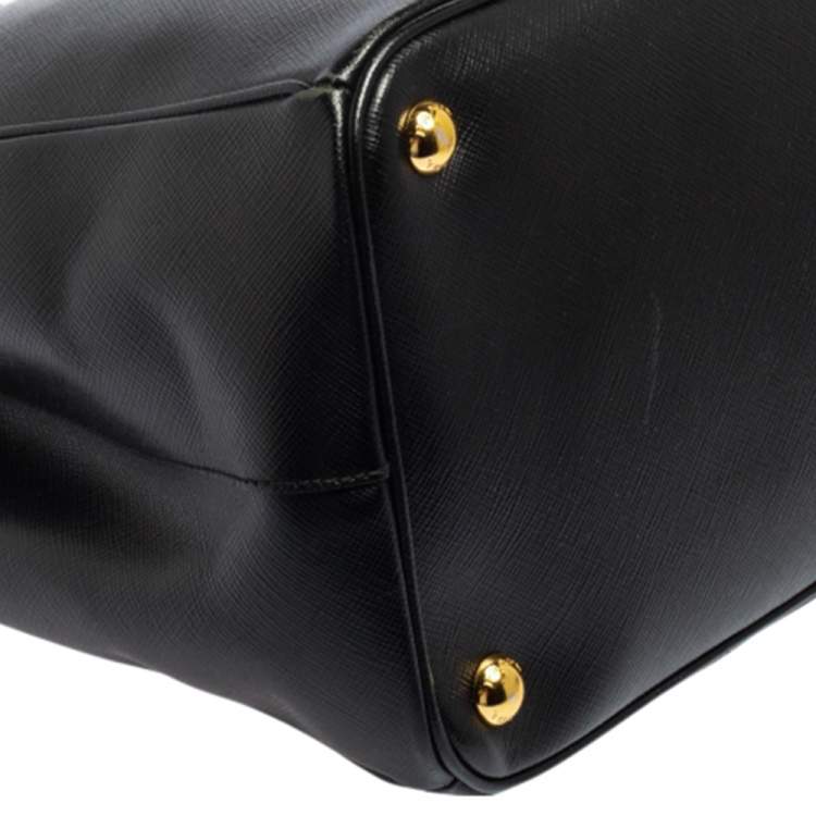 Pre Owned Prada Black Saffiano Lux Leather Large Galleria Double Zip Tote