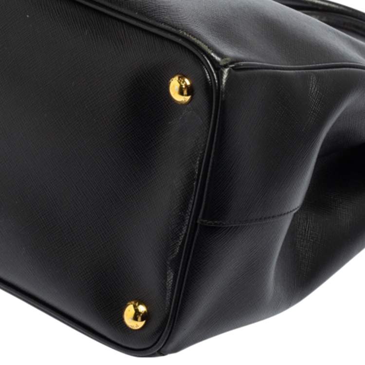 Pre Owned Prada Black Saffiano Lux Leather Large Galleria Double Zip Tote