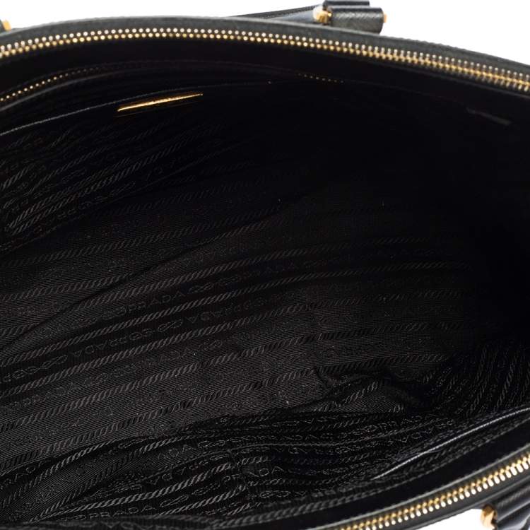 Pre Owned Prada Black Saffiano Lux Leather Large Galleria Double Zip Tote