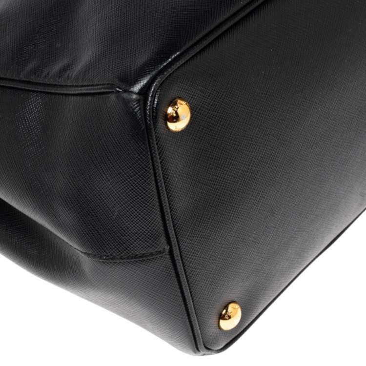 Pre Owned Prada Black Saffiano Lux Leather Large Galleria Double Zip Tote