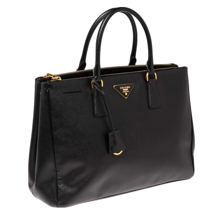Pre Owned Prada Black Saffiano Lux Leather Large Galleria Double Zip Tote