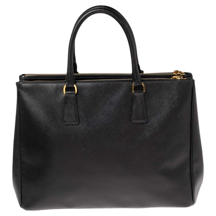 Pre Owned Prada Black Saffiano Lux Leather Large Galleria Double Zip Tote