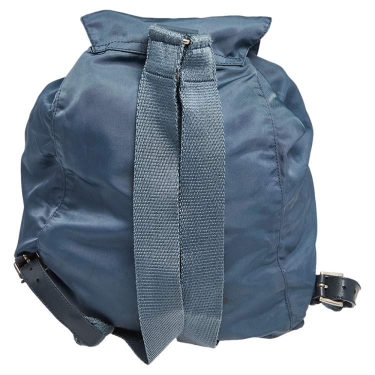 Pre Owned Prada Blue Tessuto Nylon Drawstring Backpack