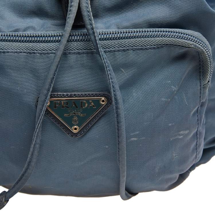 Pre Owned Prada Blue Tessuto Nylon Drawstring Backpack