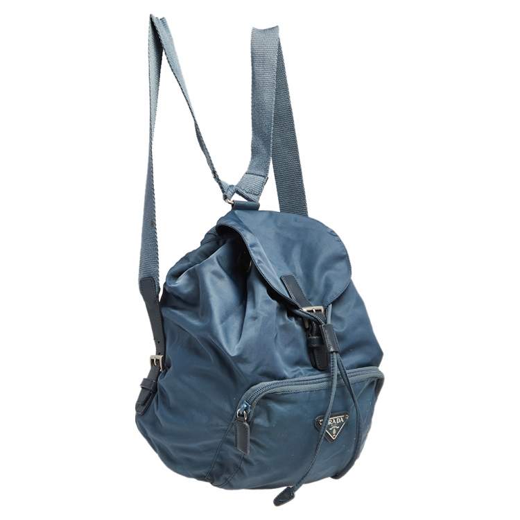 Pre Owned Prada Blue Tessuto Nylon Drawstring Backpack