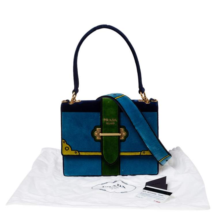Pre Owned Prada Tri Color Velvet Cahier Top Handle Bag