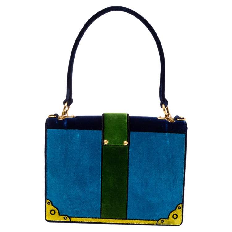 Pre Owned Prada Tri Color Velvet Cahier Top Handle Bag