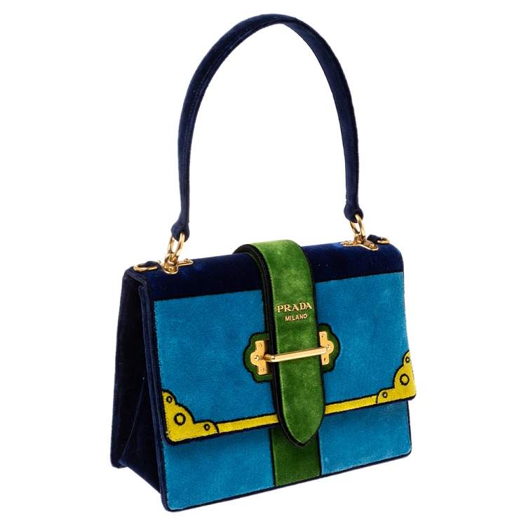 Pre Owned Prada Tri Color Velvet Cahier Top Handle Bag