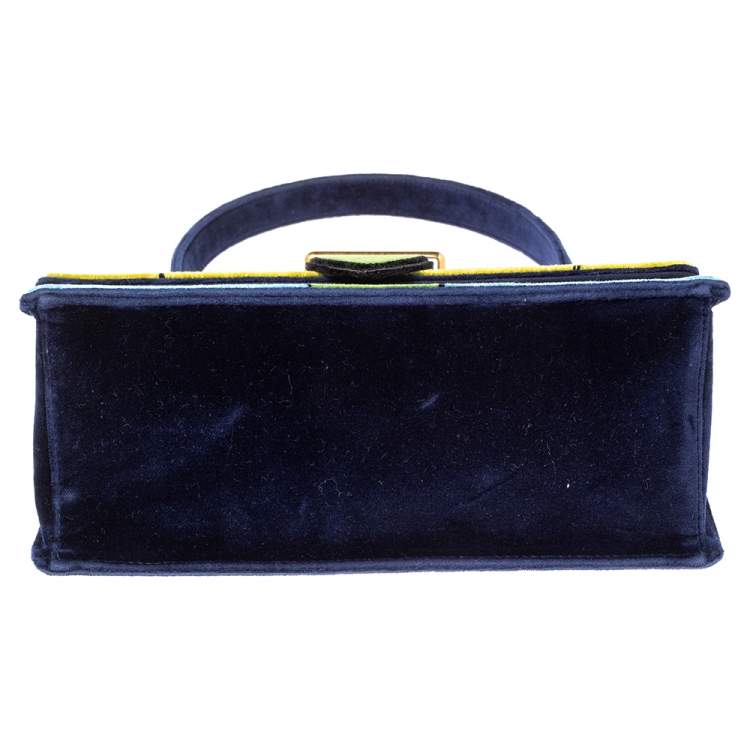 Pre Owned Prada Tri Color Velvet Cahier Top Handle Bag