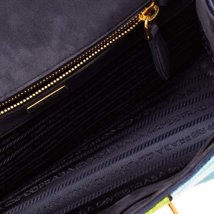 Pre Owned Prada Tri Color Velvet Cahier Top Handle Bag