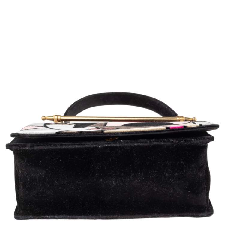 Pre Owned Prada Multicolor Velvet Patchwork Lisolette Watkins Face Print Top Handle Bag 