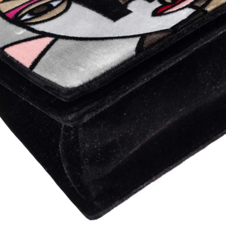 Pre Owned Prada Multicolor Velvet Patchwork Lisolette Watkins Face Print Top Handle Bag 