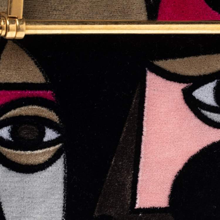 Pre Owned Prada Multicolor Velvet Patchwork Lisolette Watkins Face Print Top Handle Bag 