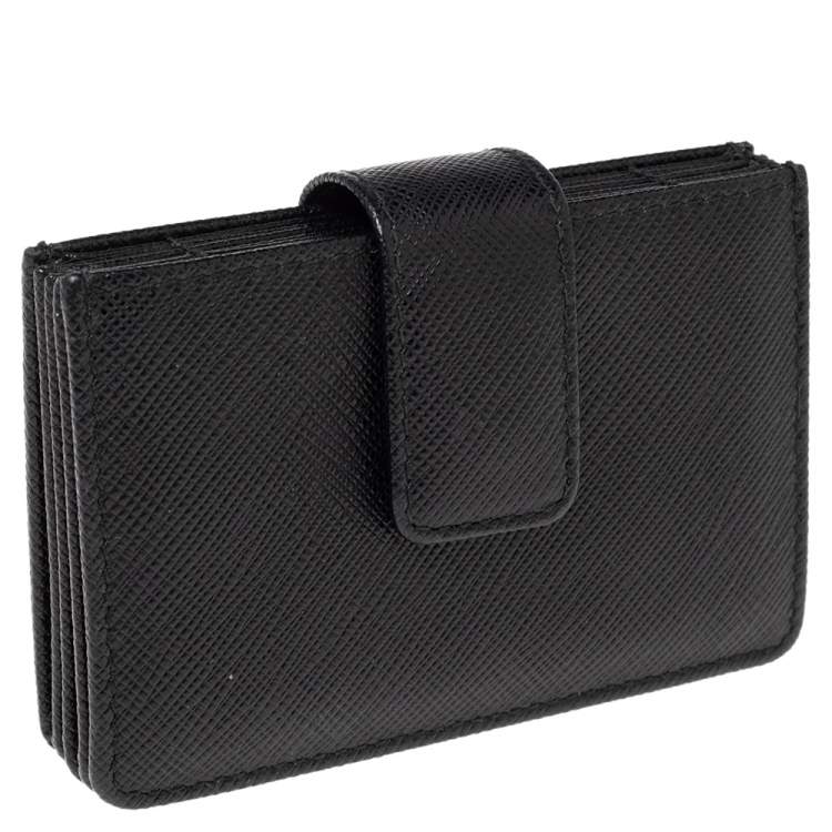 Pre Owned Prada Black Saffiano Leather Accordion Card Holder