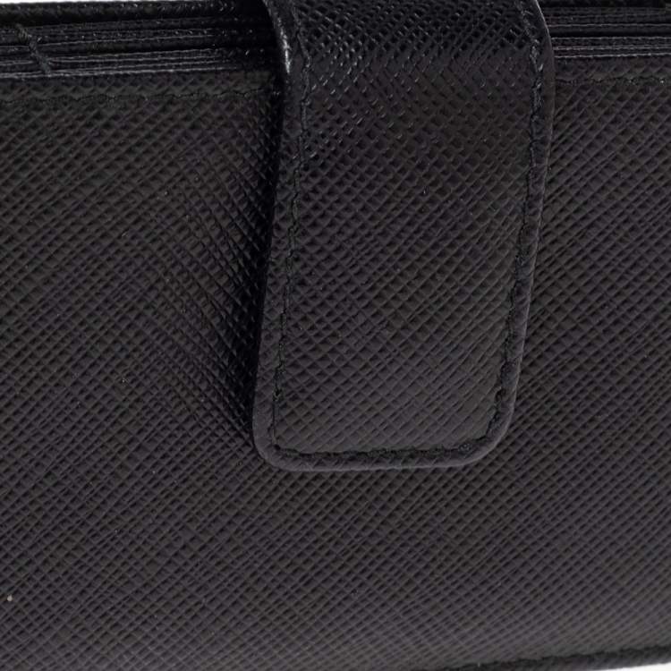 Pre Owned Prada Black Saffiano Leather Accordion Card Holder