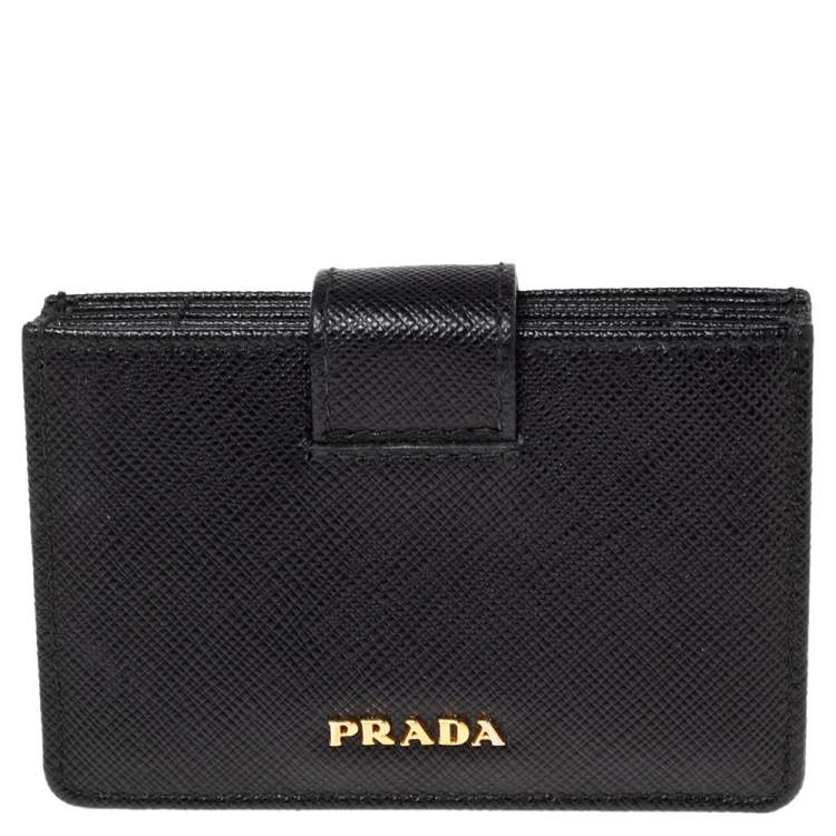 Pre Owned Prada Black Saffiano Leather Accordion Card Holder