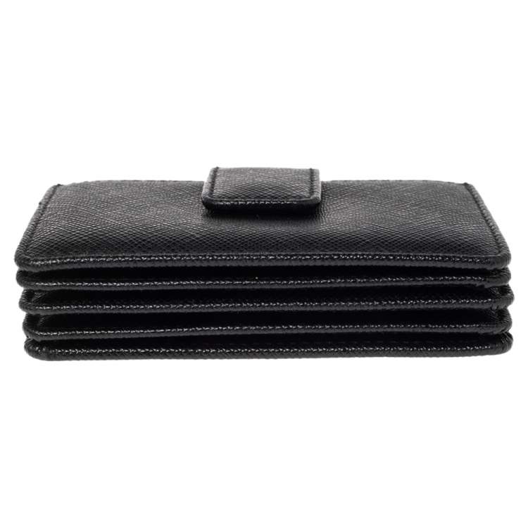 Pre Owned Prada Black Saffiano Leather Accordion Card Holder