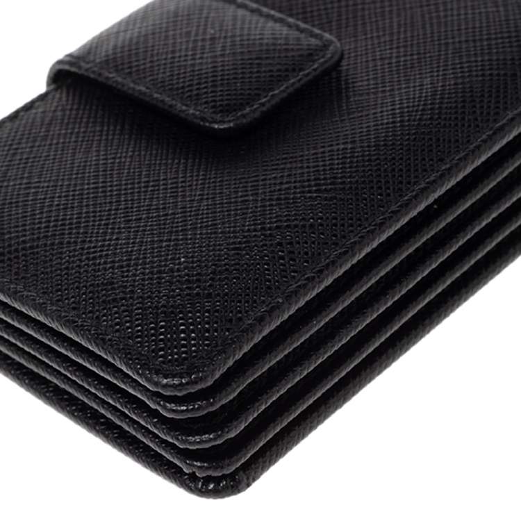 Pre Owned Prada Black Saffiano Leather Accordion Card Holder