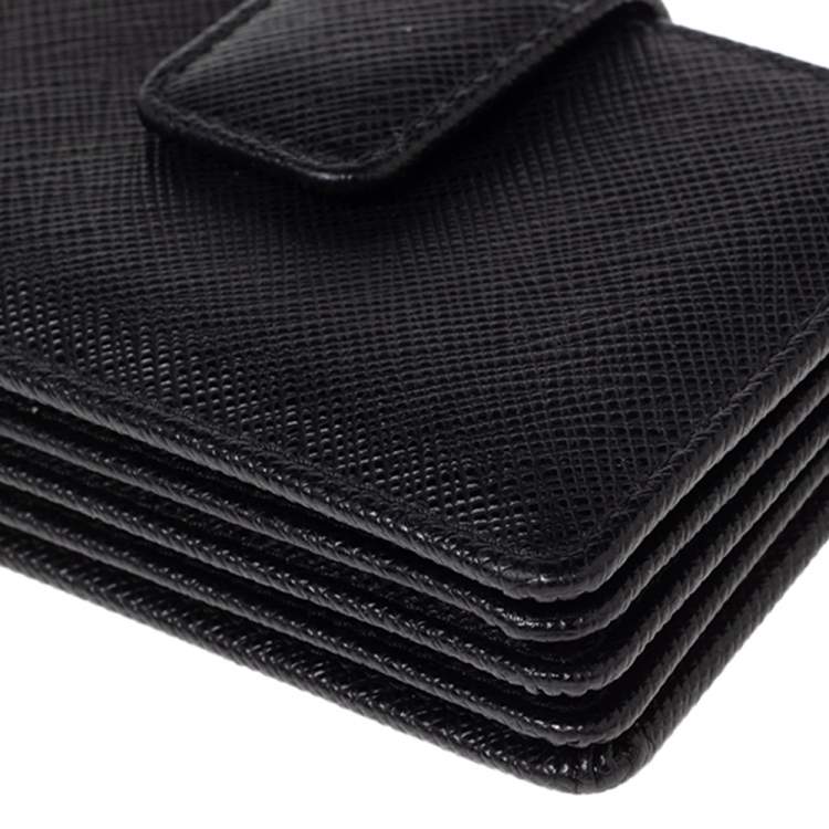 Pre Owned Prada Black Saffiano Leather Accordion Card Holder