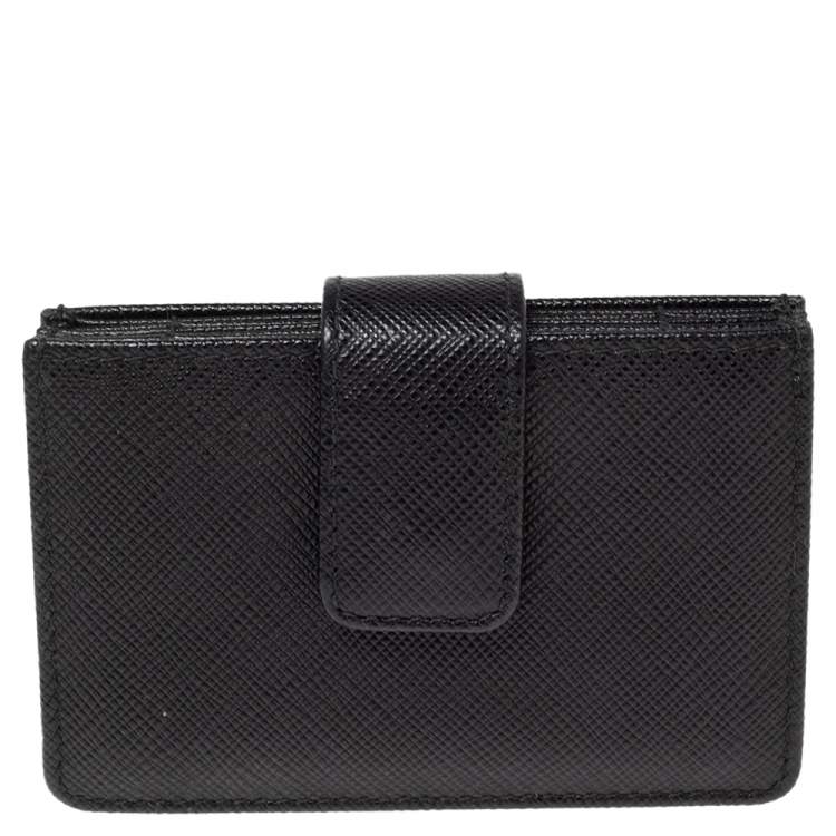 Pre Owned Prada Black Saffiano Leather Accordion Card Holder