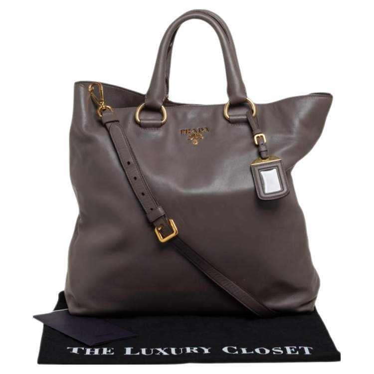 Pre Owned Prada Taupe Leather Shopper Tote