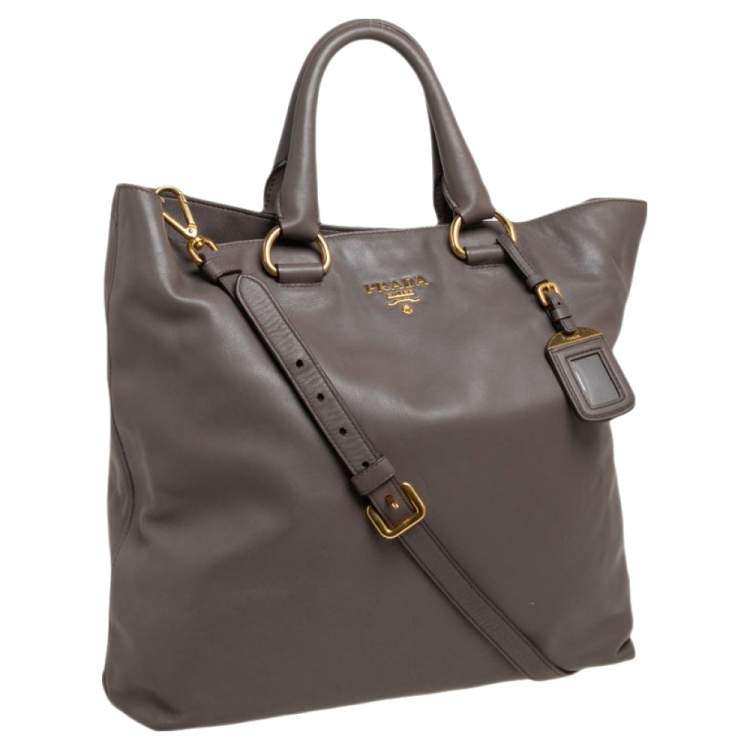 Pre Owned Prada Taupe Leather Shopper Tote