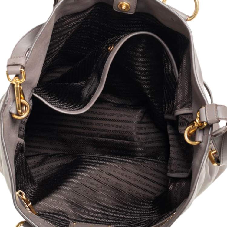 Pre Owned Prada Taupe Leather Shopper Tote