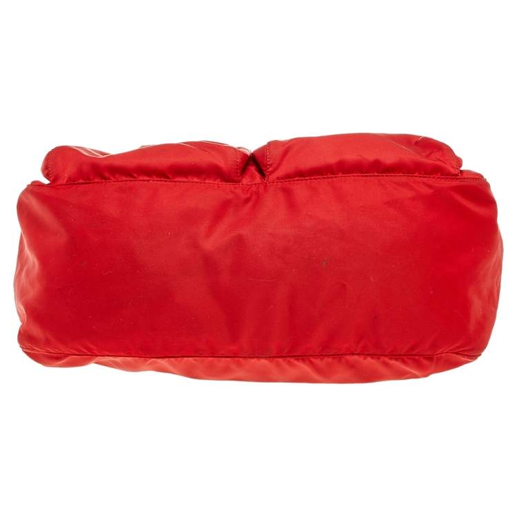 Pre Owned Prada Red Nylon Pocket Flap Messenger Bag
