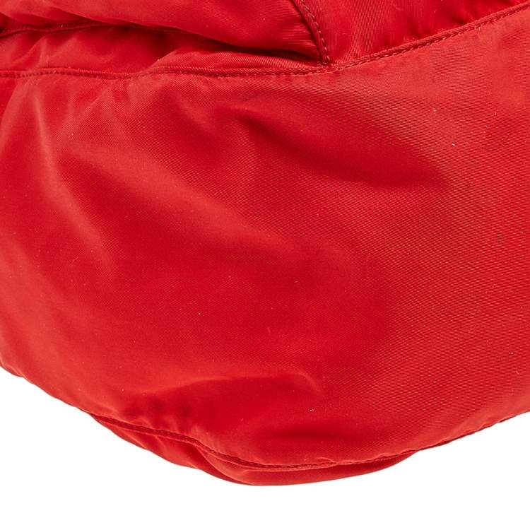 Pre Owned Prada Red Nylon Pocket Flap Messenger Bag