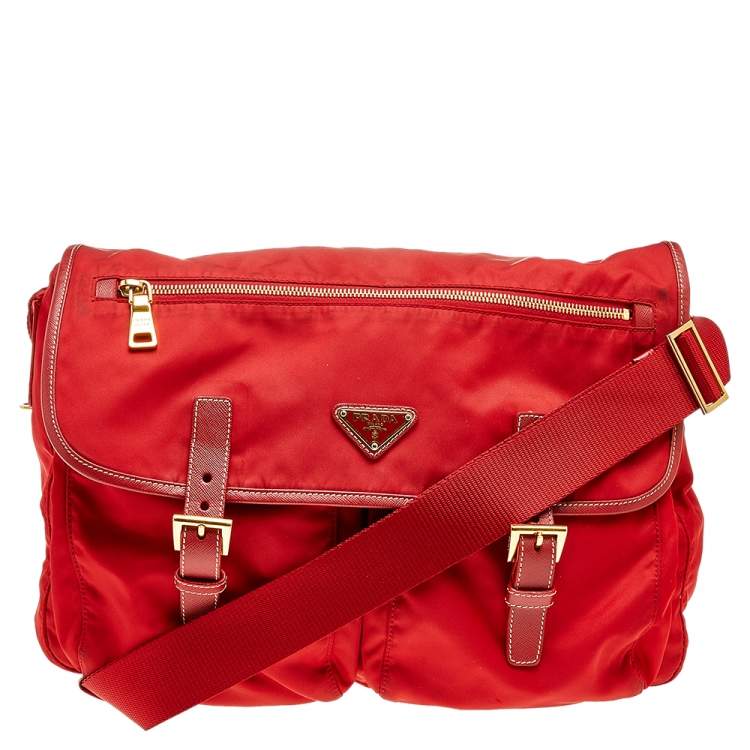Prada Red Nylon Pocket Flap Messenger Bag Prada