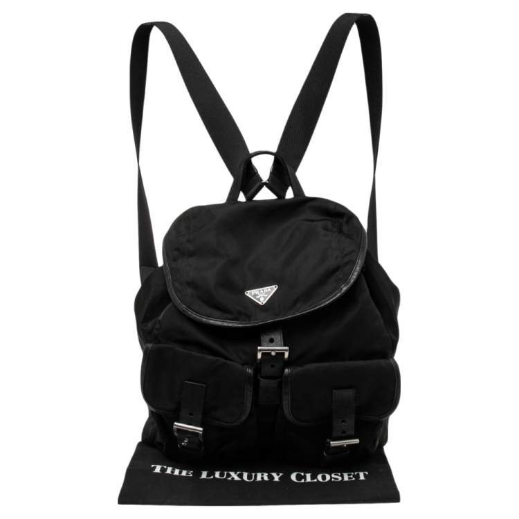 Pre Owned Prada Black Tessuto Nylon Small Drawstring Backpack 