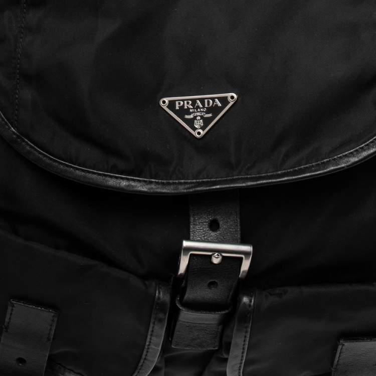 Pre Owned Prada Black Tessuto Nylon Small Drawstring Backpack 