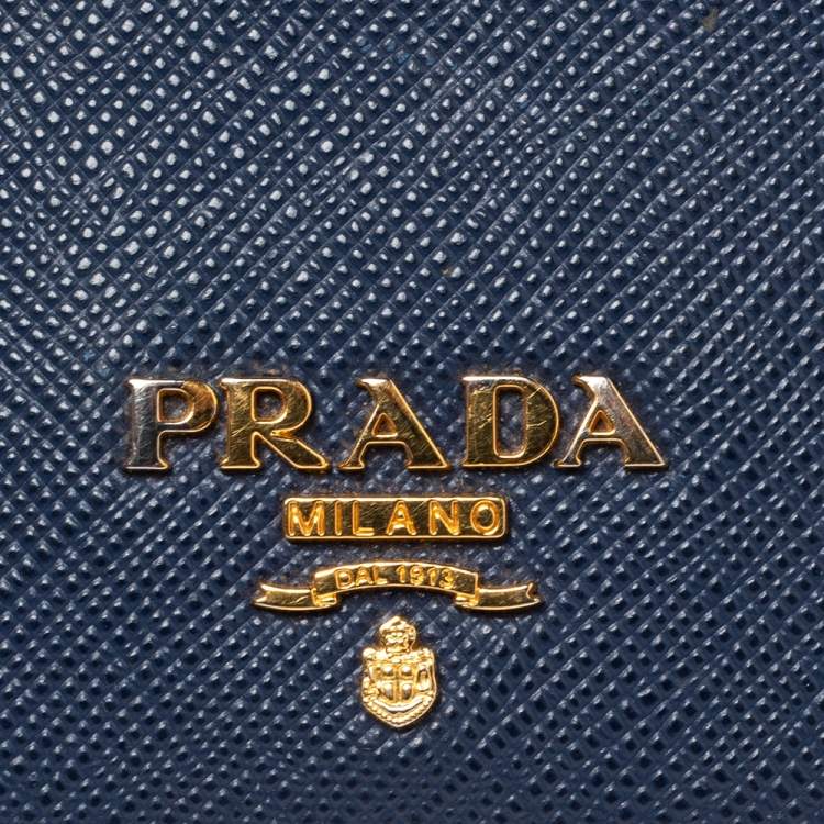 Pre Owned Prada Blue Saffiano Lux Leather Card Holder
