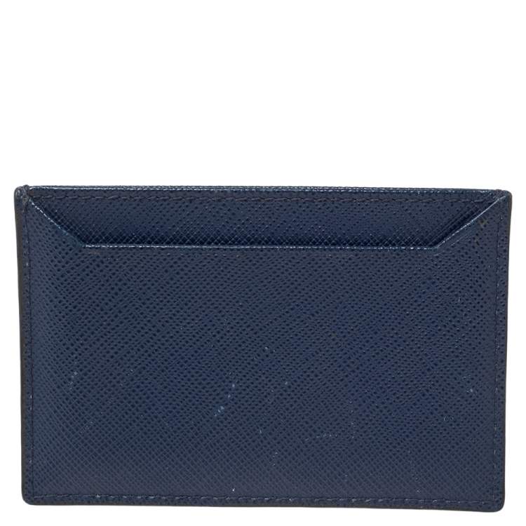 Pre Owned Prada Blue Saffiano Lux Leather Card Holder