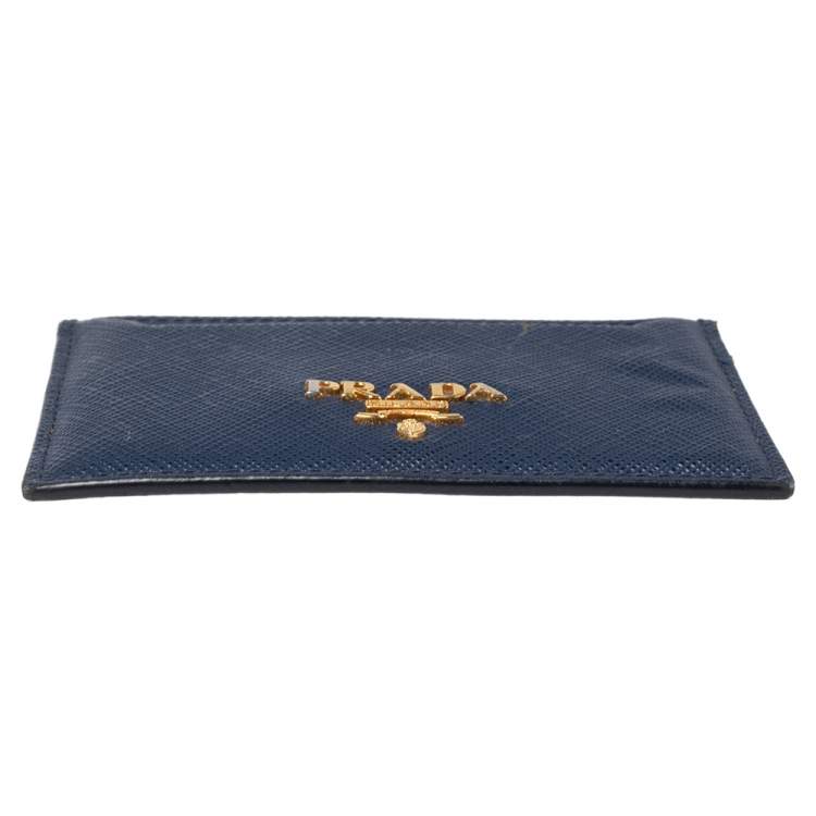 Pre Owned Prada Blue Saffiano Lux Leather Card Holder