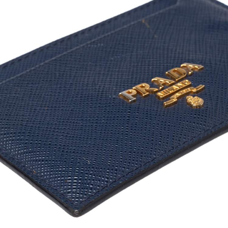 Pre Owned Prada Blue Saffiano Lux Leather Card Holder