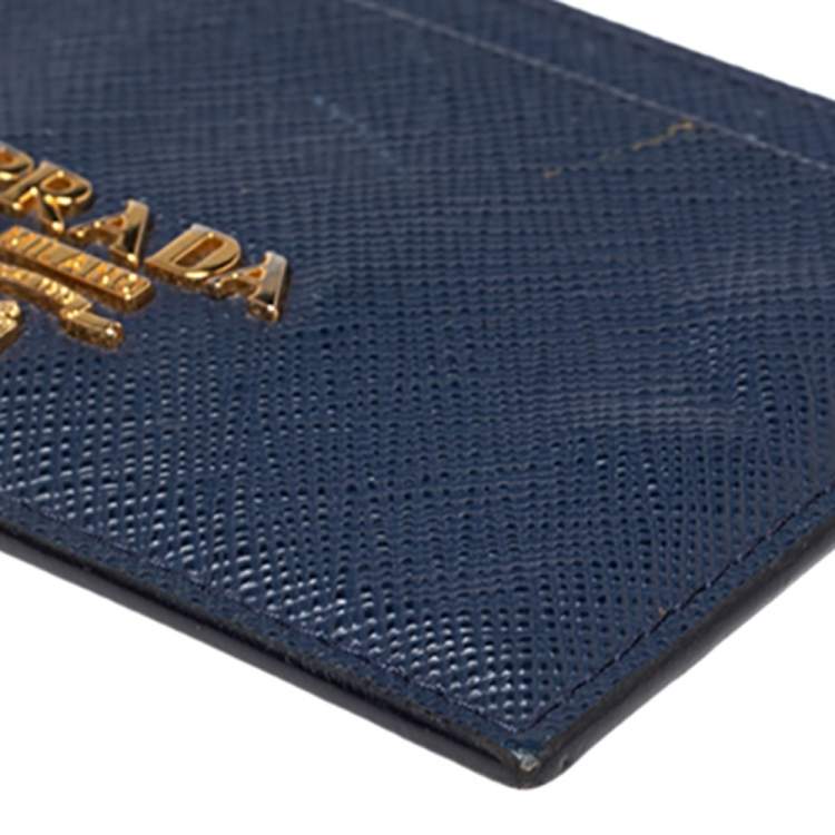 Pre Owned Prada Blue Saffiano Lux Leather Card Holder
